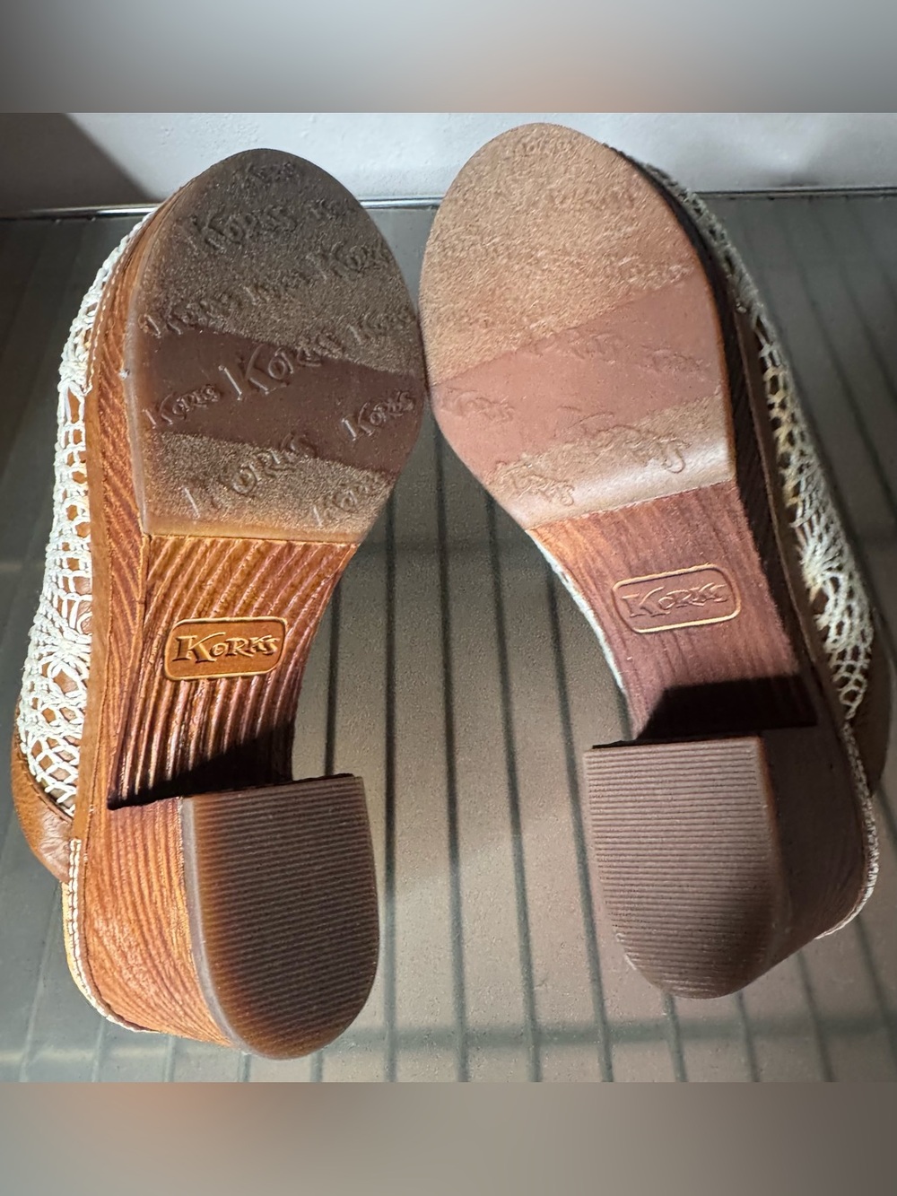 Kork-Ease White Crochet Clog Mules with Brown Trim Nora boho size 7 - Picture 12 of 12
